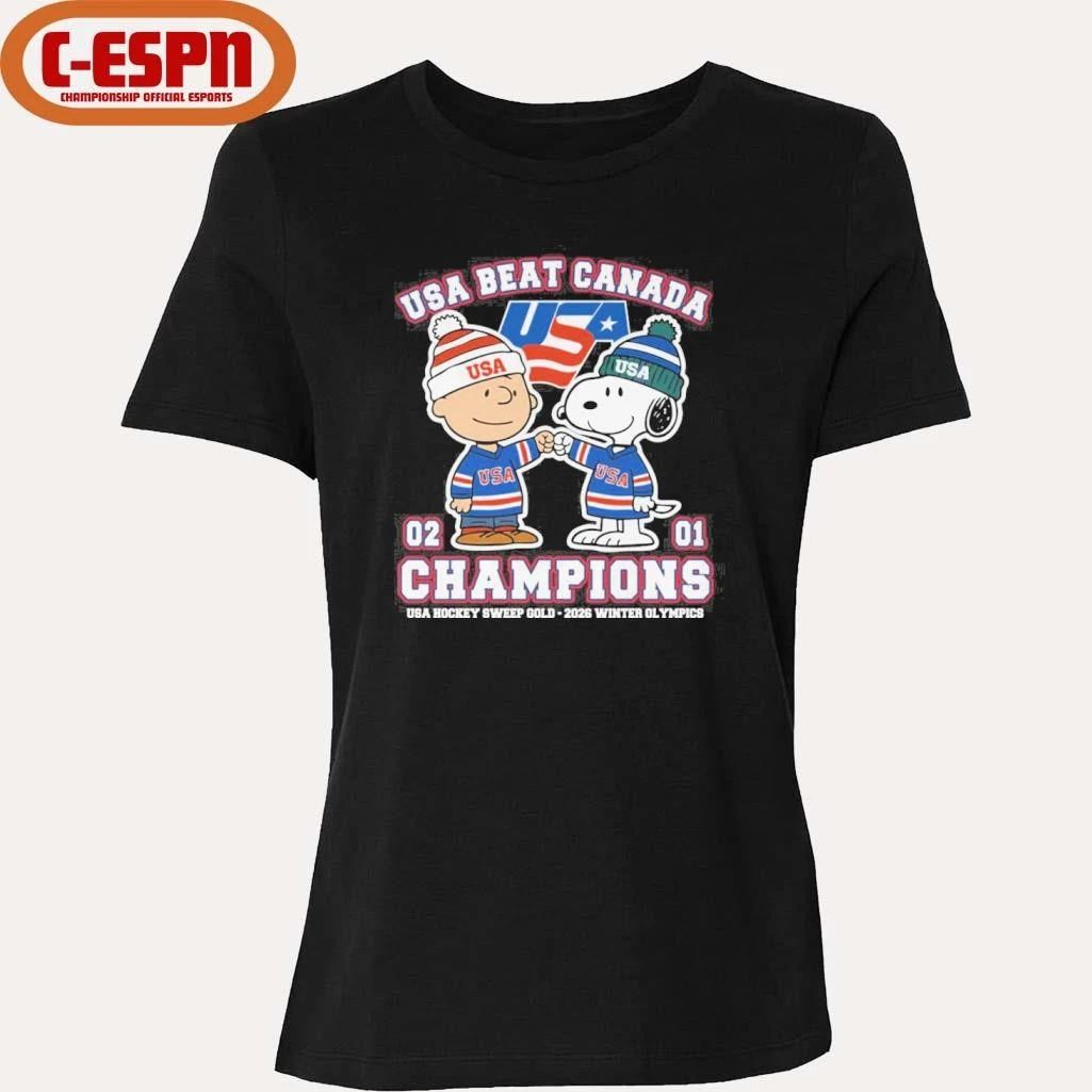 The Peanuts Fisbump USA Beat Canada Hockey Champions Shirt