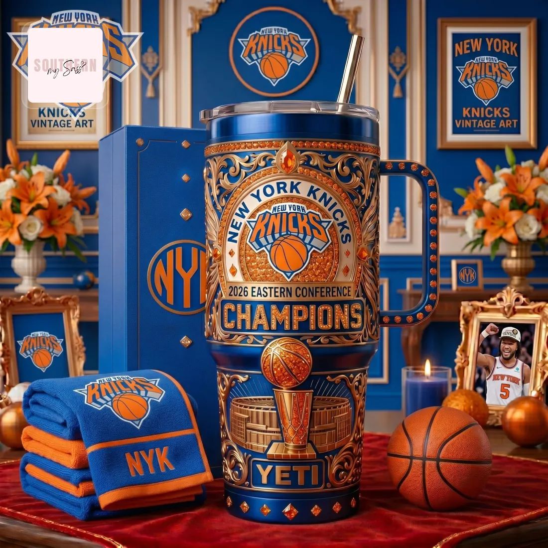 New York Knicks 2026 Eastern Conference Champions Commemorative Luxury Stainless Steel Handle Tumbler