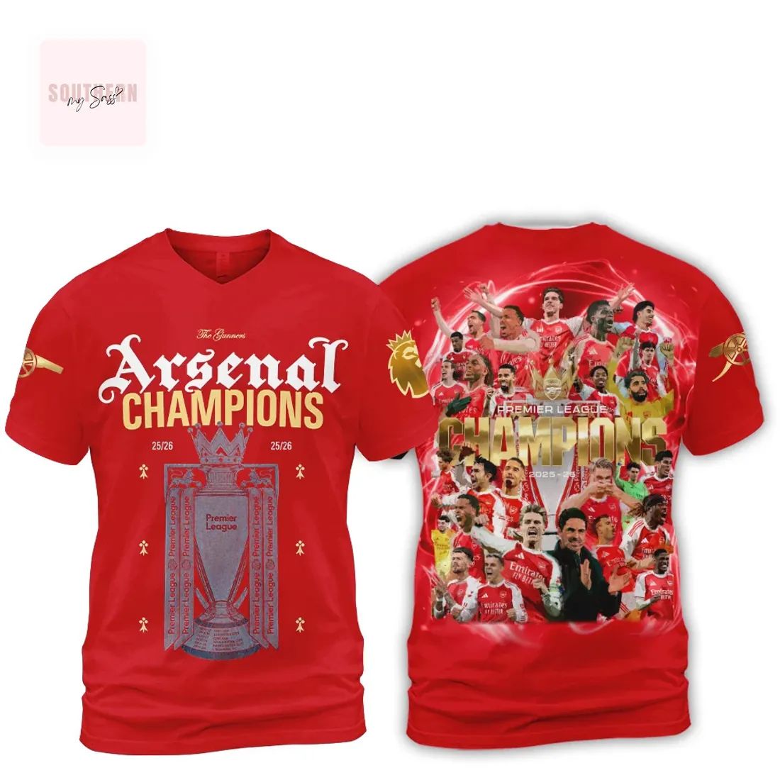 Arsenal 2025-26 Premier League Champions Players 3D T-Shirt