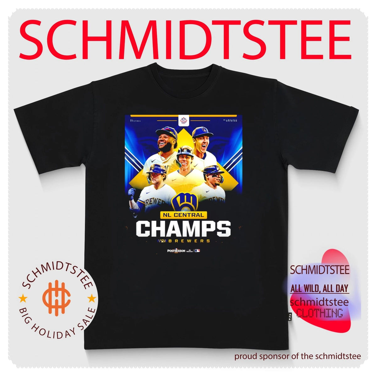 Milwaukee Brewers NL Central Champs 2026 Postseason player collage shirt