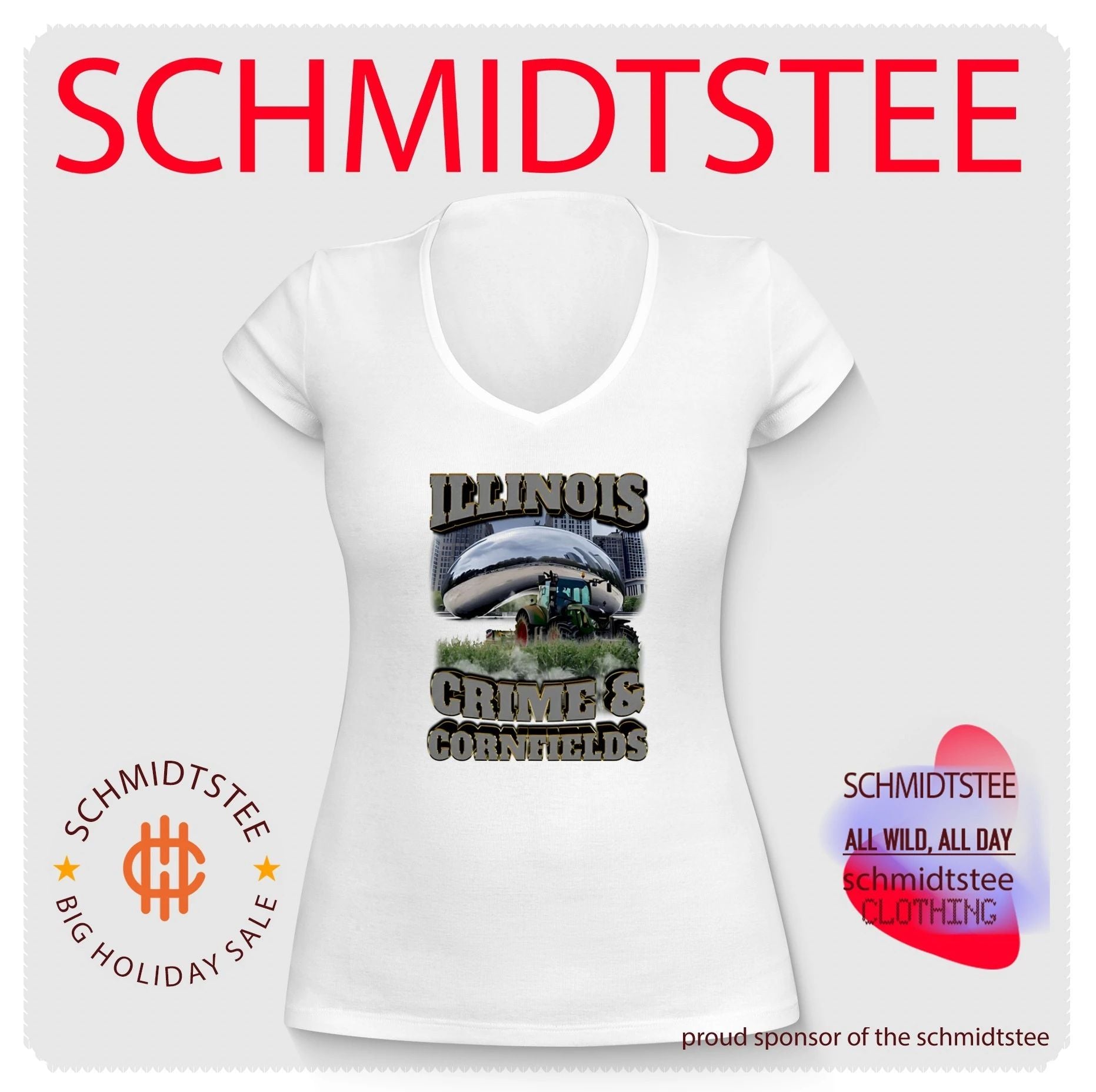 Illinois crime and cornfields text with Cloud Gate sculpture photo shirt