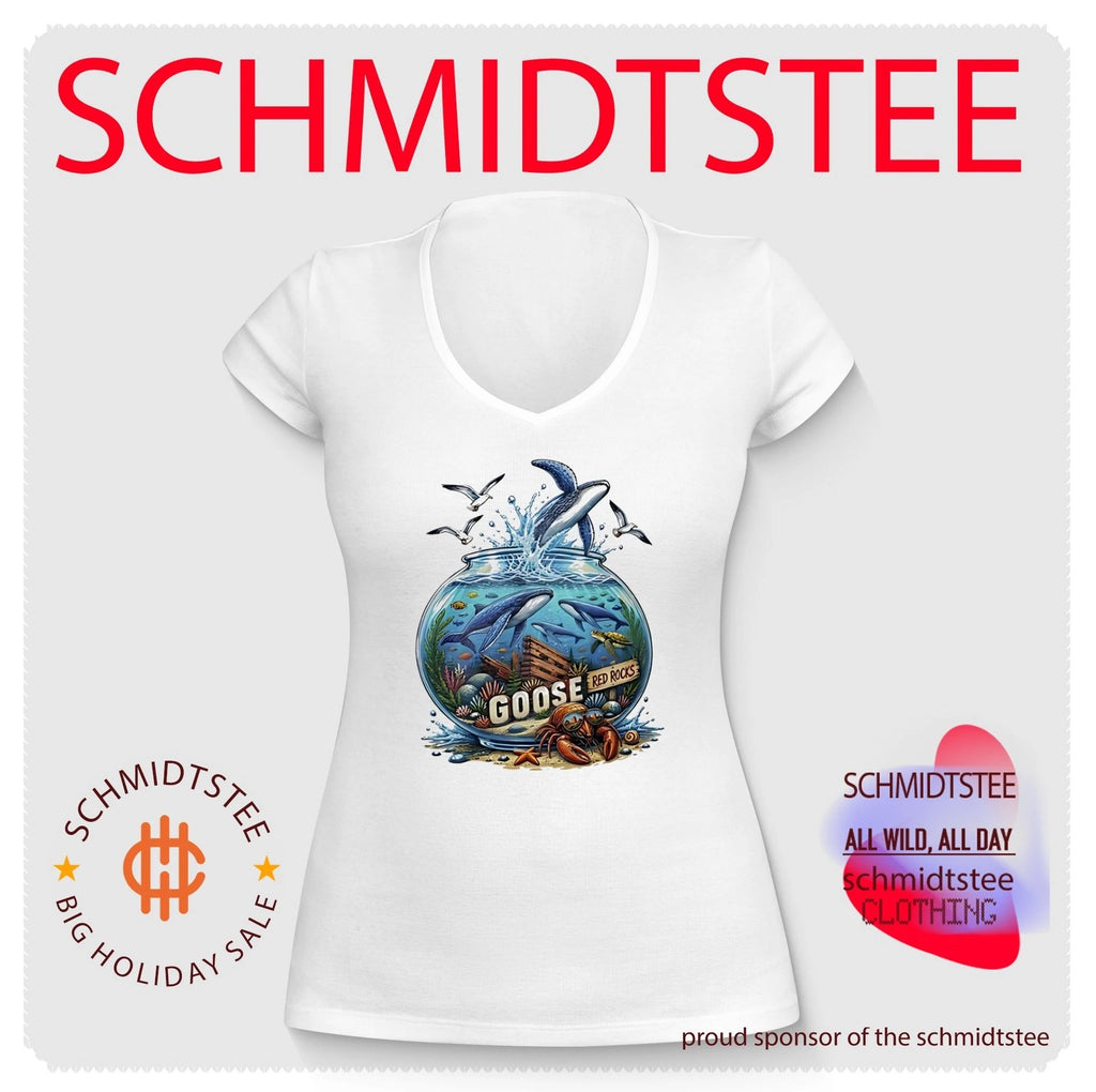 Red rocks goose whales sea turtle crab fishbowl illustrated shirt