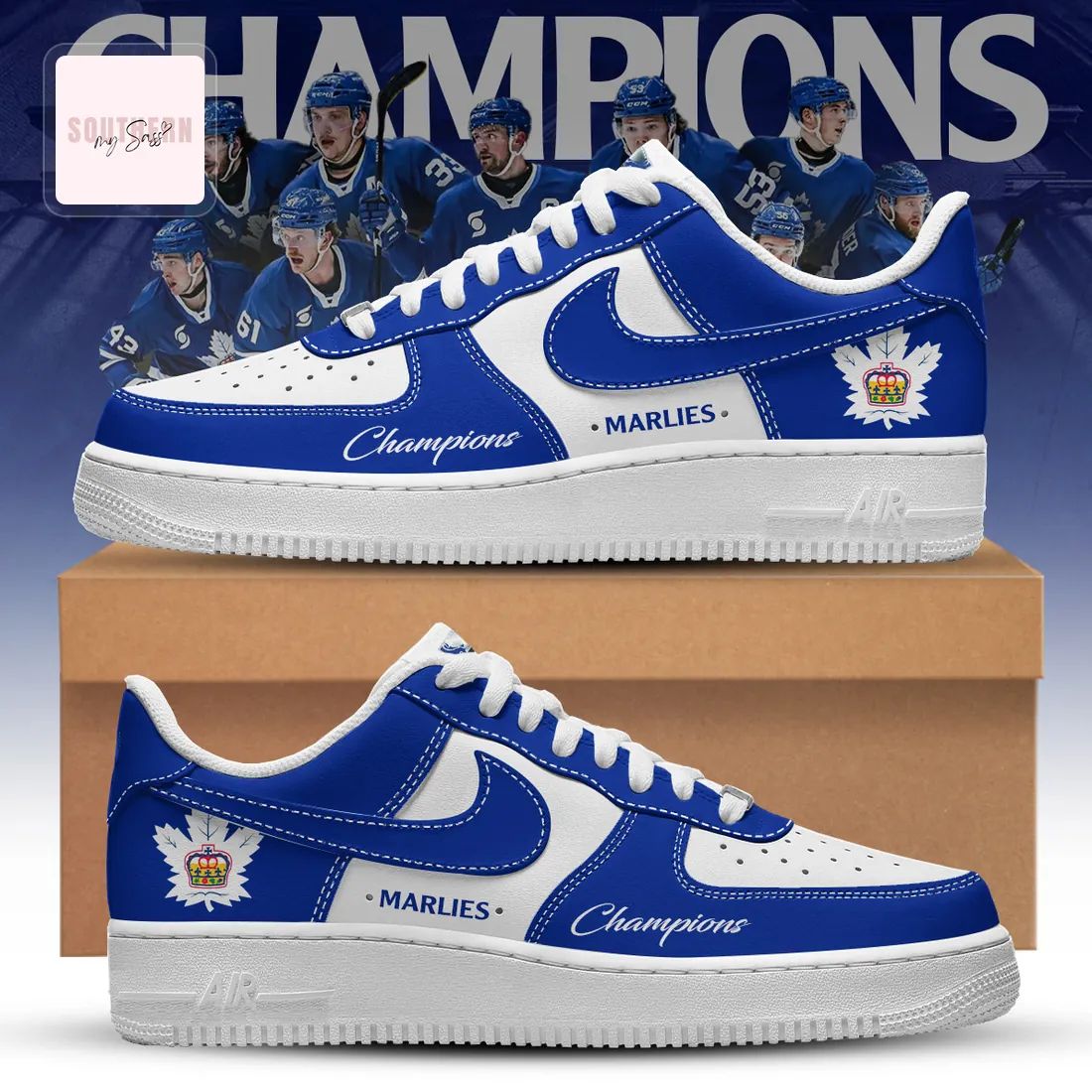 Toronto Marlies Champions Limited Edition Blue and White Commemorative Custom Air Force 1 Sneakers