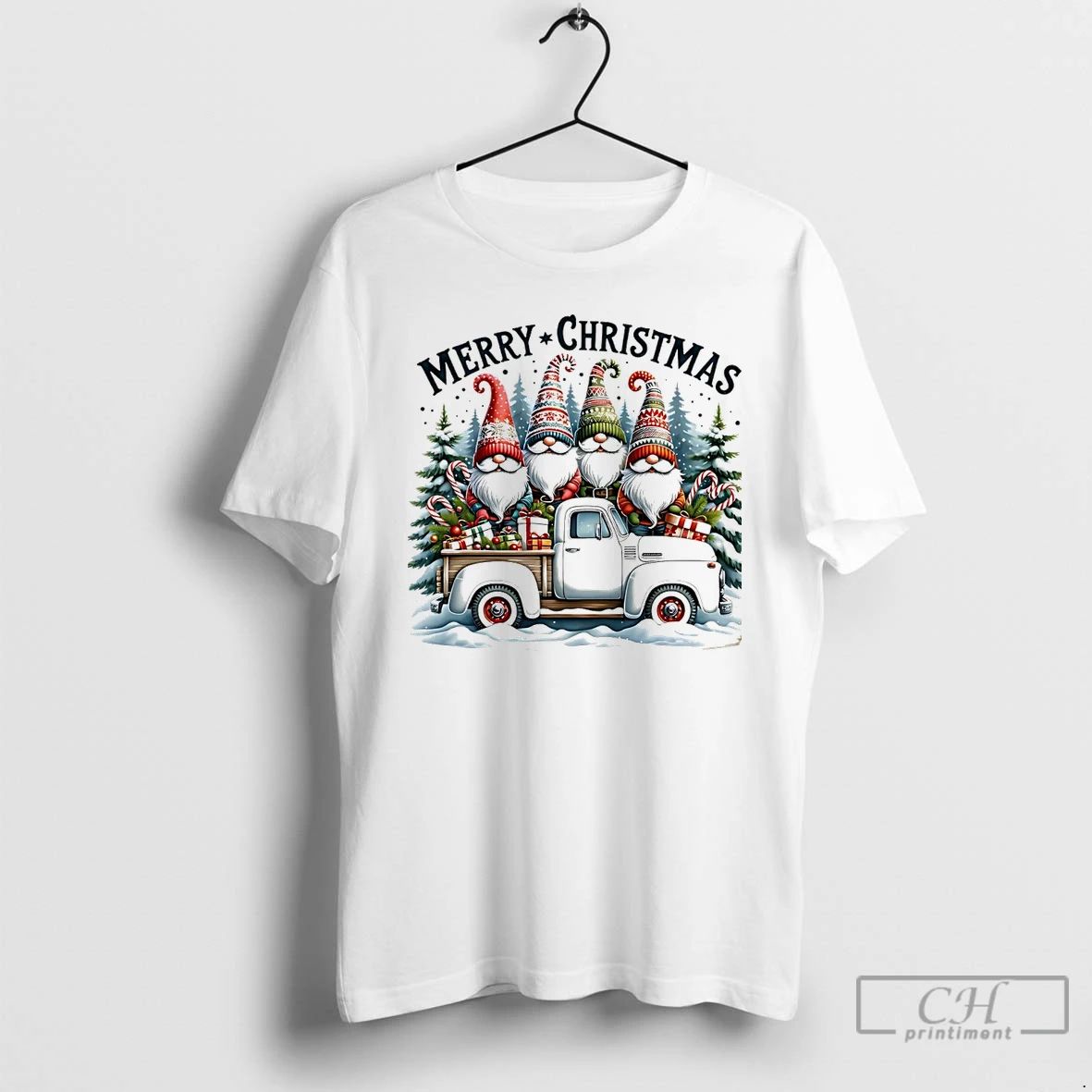 Classic Gnomes Merry Christmas Truck White T Shirts
