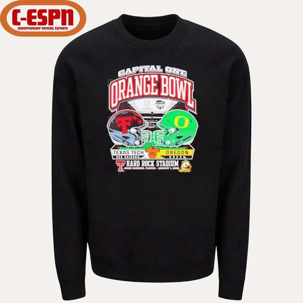Texas Tech 2025 Orange Bowl Dueling Helmets vs. Oregon Shirt