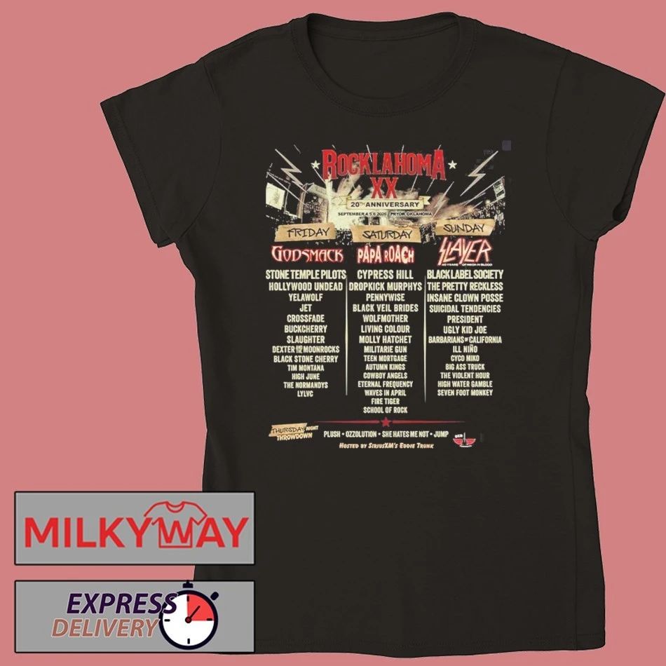 Rocklahoma 20th Anniversary 2026 Full Lineup In Pryor Oklahoma On September 4 5 6 2026 Two Sided T-Shirt