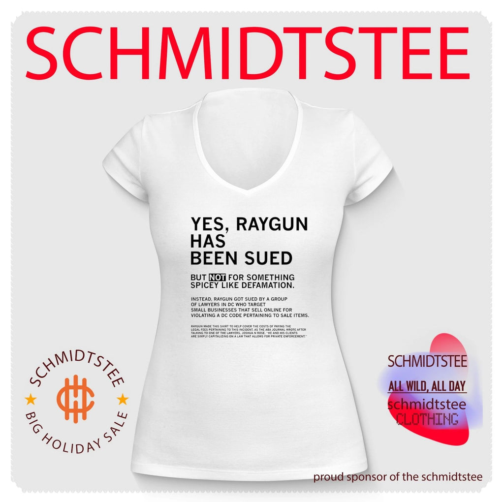 Yes raygun has been sued but not for something spicey like defamation shirt