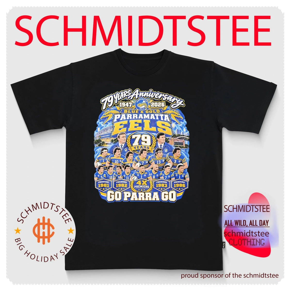 Parramatta Eels 79 years Anniversary 1947-2026 Blue and Gold go Parra go shirt