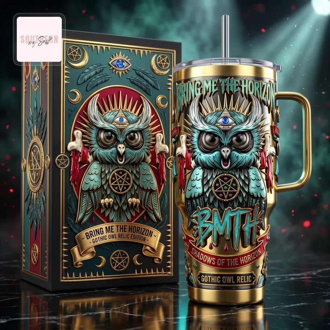 Bring Me The Horizon BMTH Gothic Owl Relic Edition 40oz Insulated Tumbler With Handle