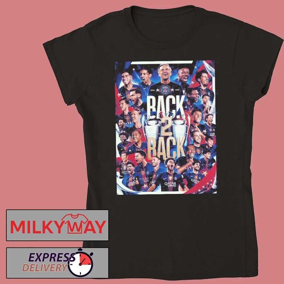 Paris Saint-Germain PSG Back 2 Back 2025 2026 UEFA Champions League Champions Navy T-Shirt