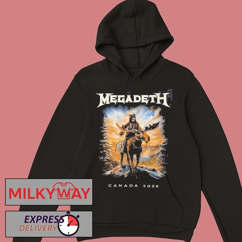 Megadeth Canada 2026 Tour Merch Vic Rattlehead Riding Reindeer With Dates Back Two Sided T-Shirt