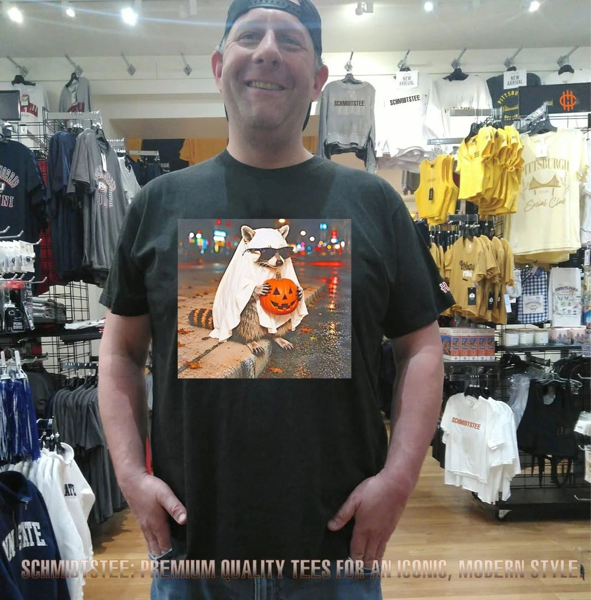 Raccoon holding pumpkin Halloween shirt