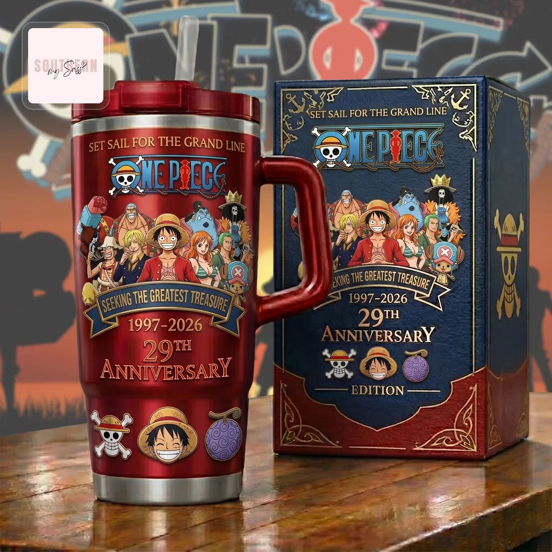 One Piece Anime Straw Hat Crew 29th Anniversary Commemorative Stainless Steel Travel Mug Tumbler