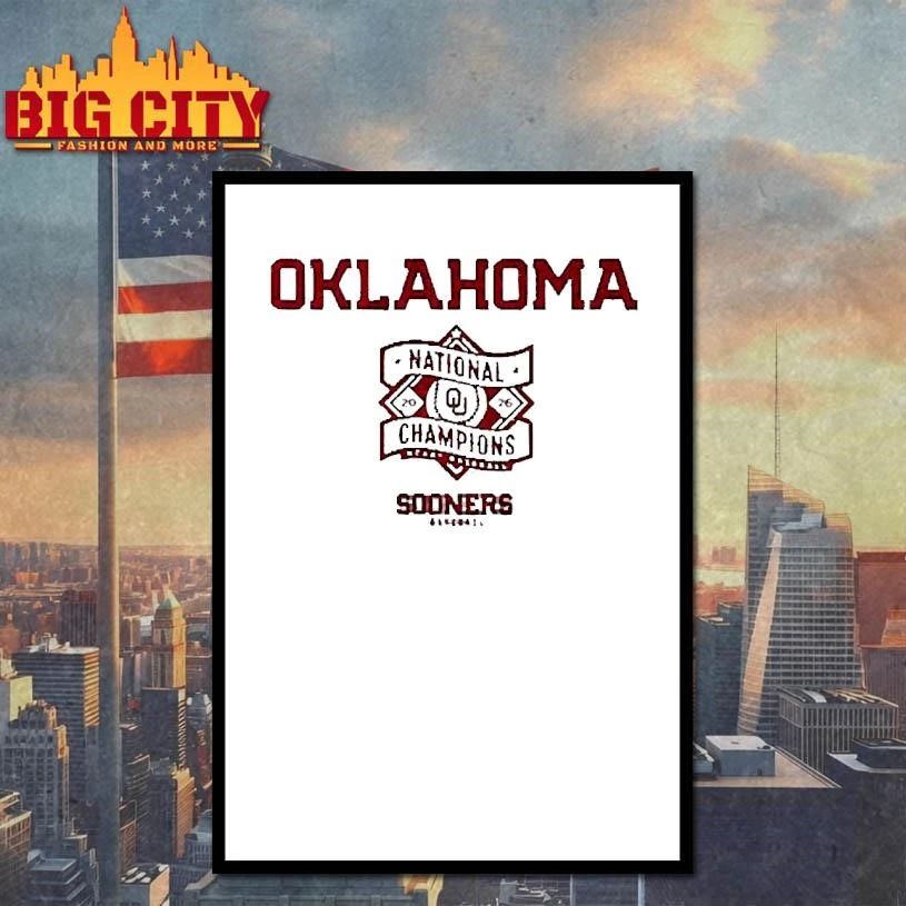 Oklahoma Baseball 2026 National Champions Text Logo Stack T-Shirt