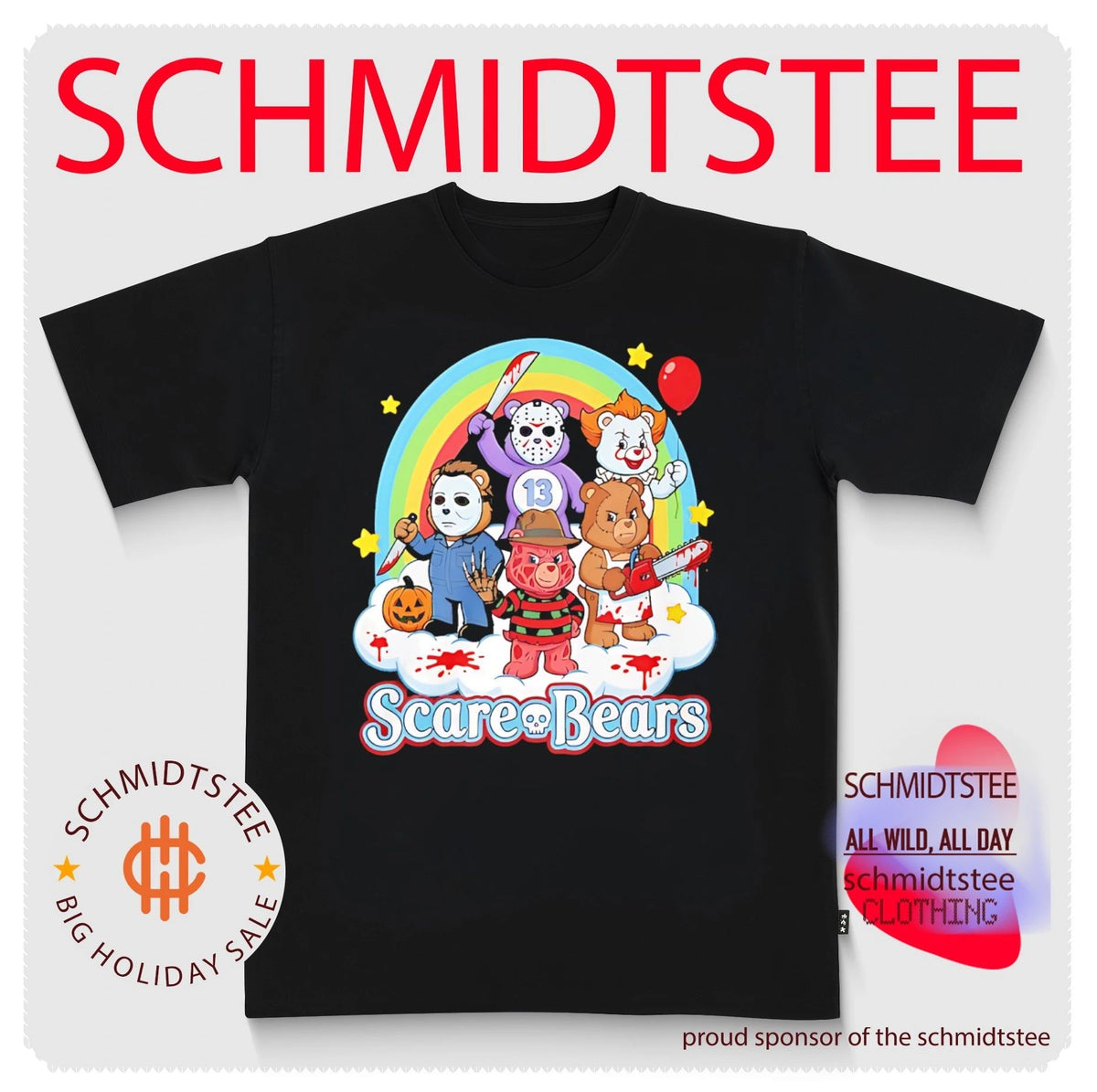 Scare Bears horror movie characters graphic shirt