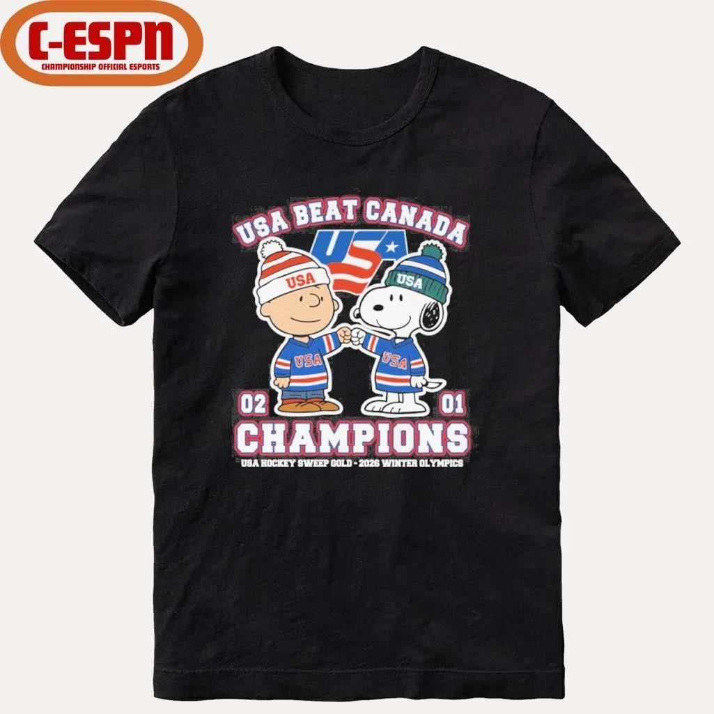 The Peanuts Fisbump USA Beat Canada Hockey Champions Shirt