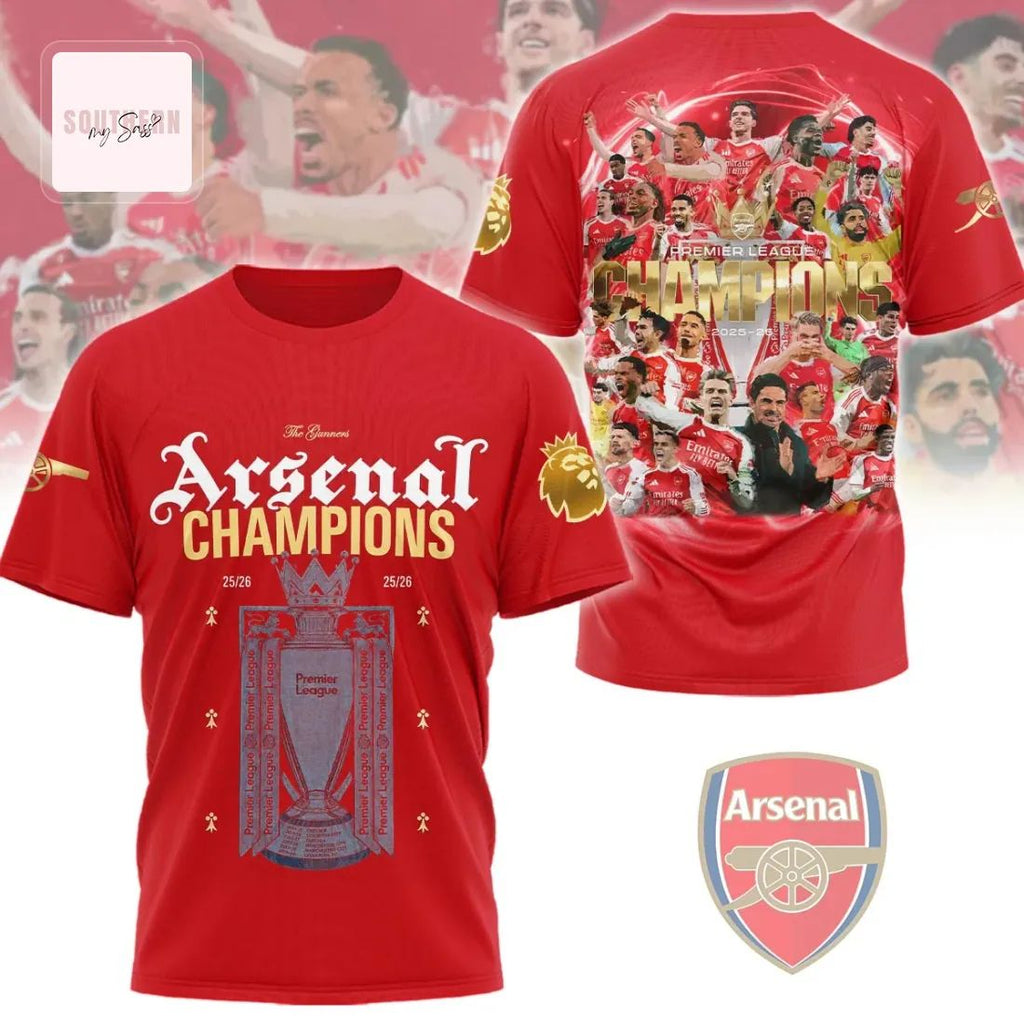 Arsenal 2025-26 Premier League Champions Players 3D T-Shirt