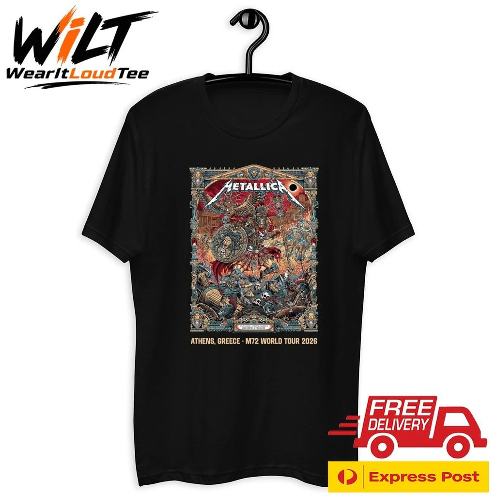 Metallica at Olympic Stadium in Athens, Greece, on May 9, 2026, on the M72 World Tour Shirt