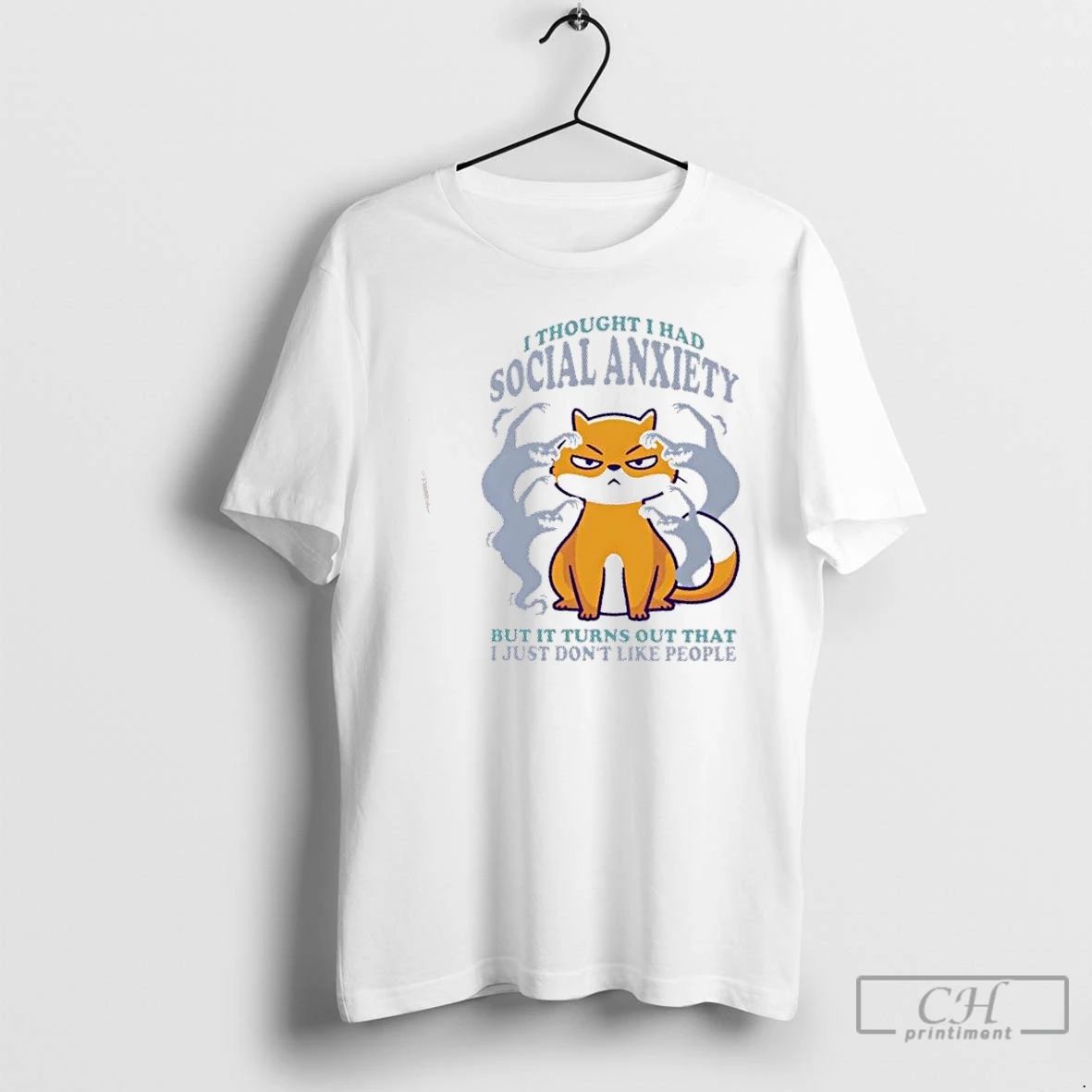 Classic Introvert Humor Cat And Ghosts I Thought I Had Social Anxiety Cat T Shirts