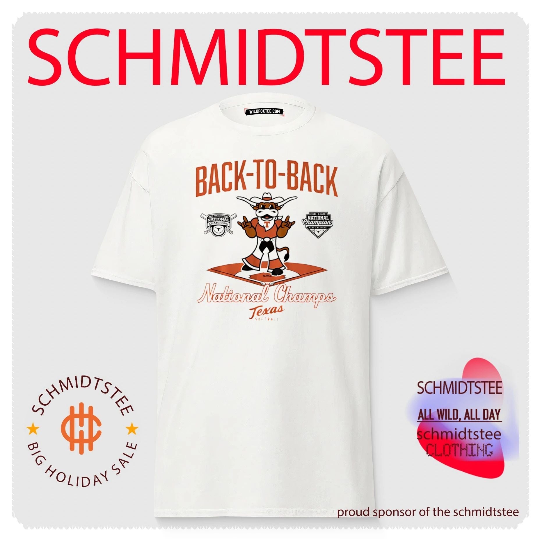 Texas Longhorns Softball 2026 NCAA WCWS National Champions back to back mascot diamond shirt
