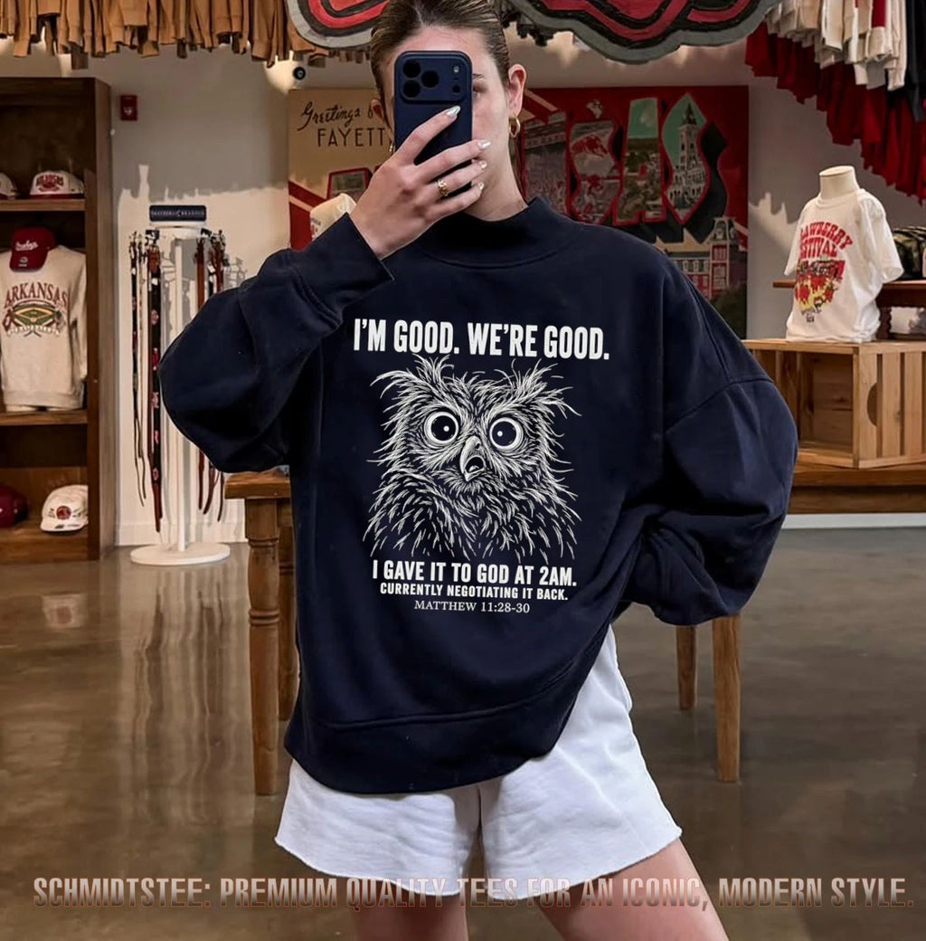 Owl I Gave It to God at 2am Currently Negotiating It Back Matthew 11 28-30 shirt