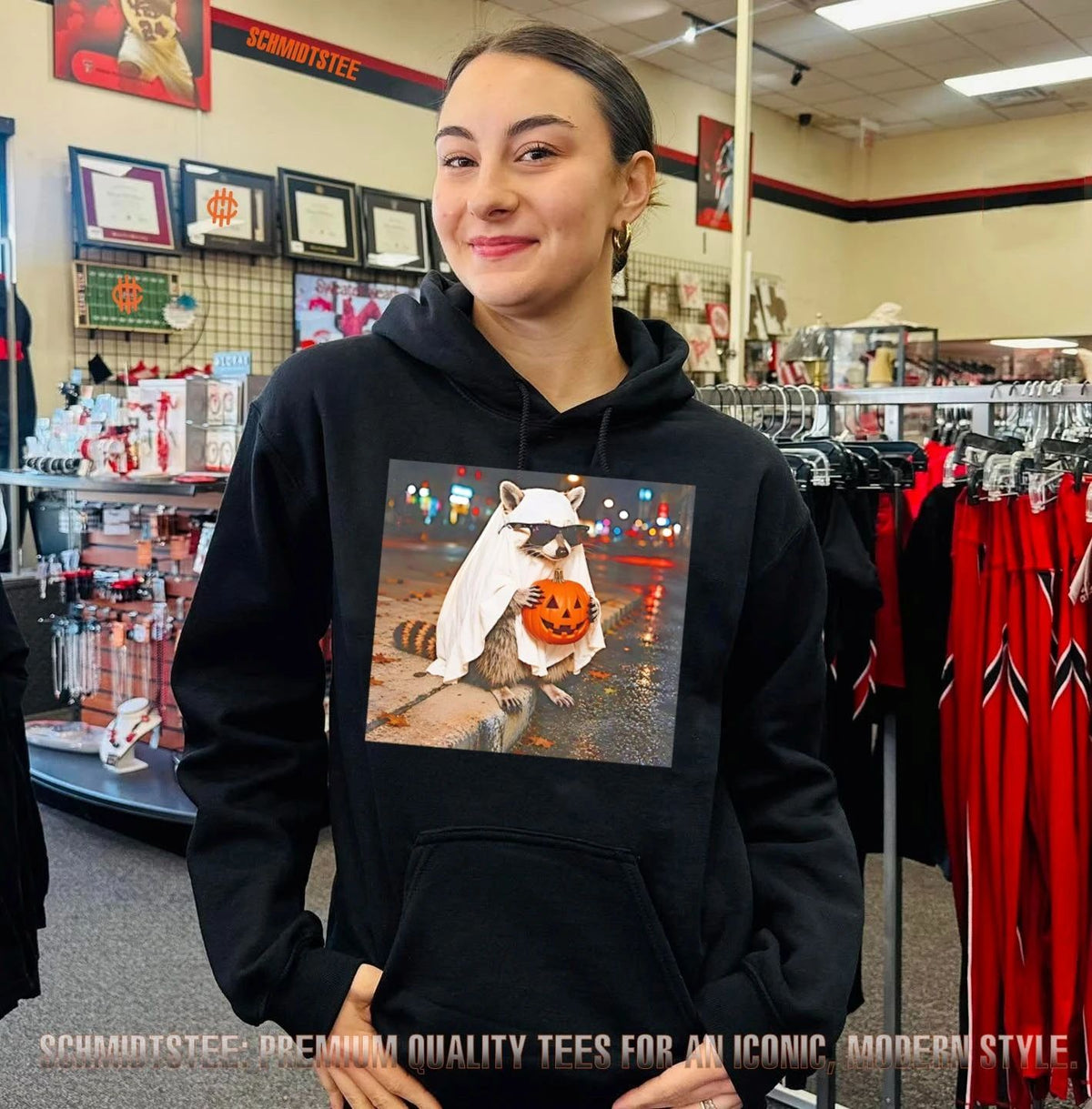 Raccoon holding pumpkin Halloween shirt