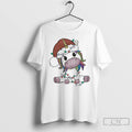 Classic Cute Unicorn Wrapped In Christmas Lights Santa Hat White T Shirts