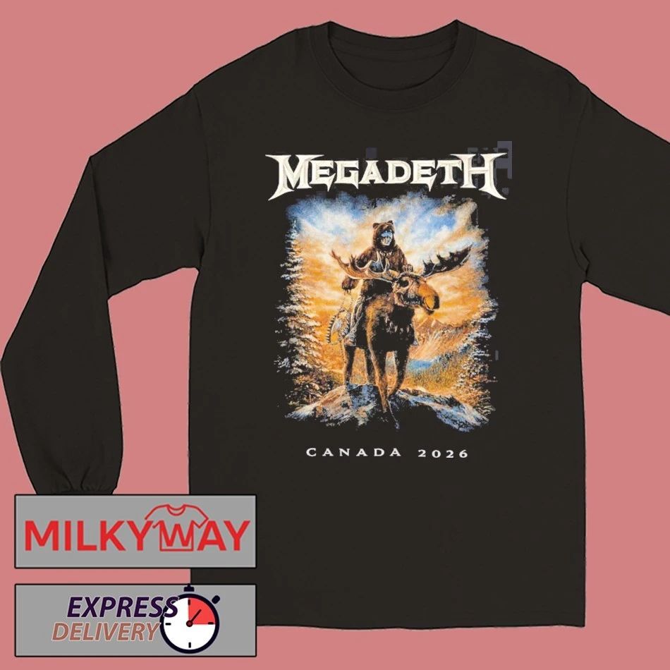Megadeth Canada 2026 Tour Merch Vic Rattlehead Riding Reindeer With Dates Back Two Sided T-Shirt