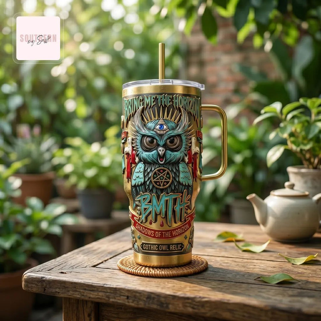 Bring Me The Horizon BMTH Gothic Owl Relic Edition 40oz Insulated Tumbler With Handle