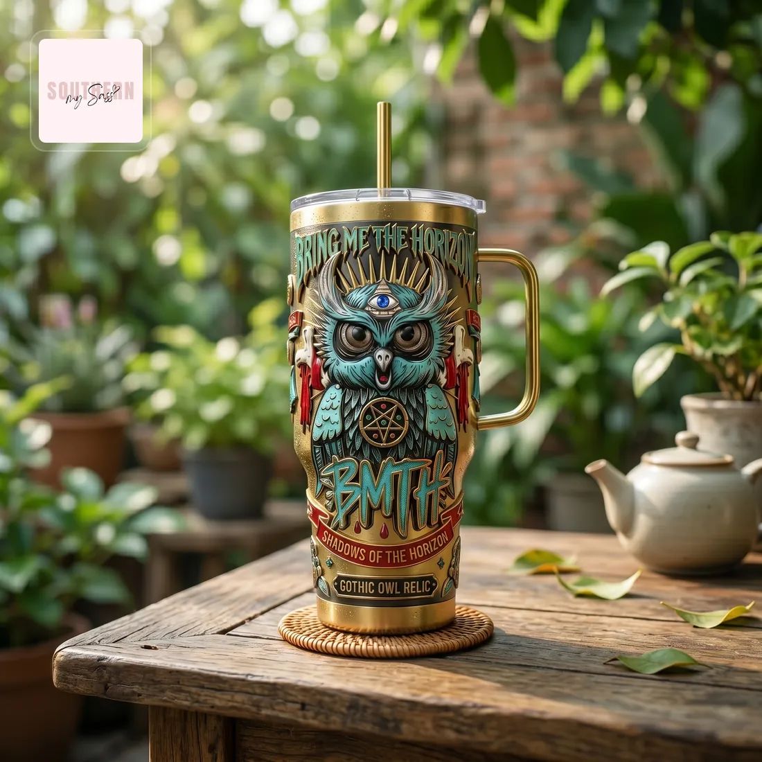 Bring Me The Horizon BMTH Gothic Owl Relic Edition 40oz Insulated Tumbler With Handle