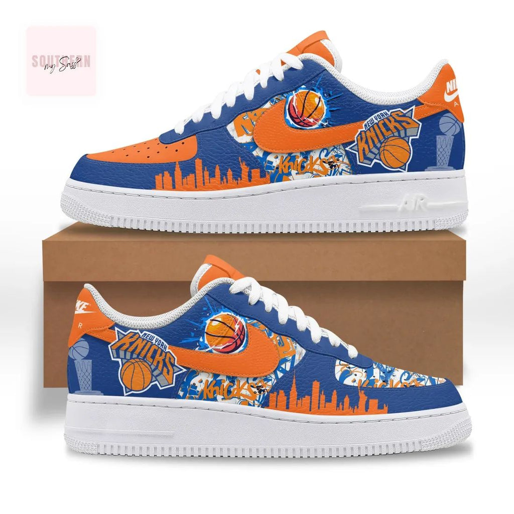 New York Knicks Custom Blue and Orange Basketball Fan Air Force 1 Sneakers