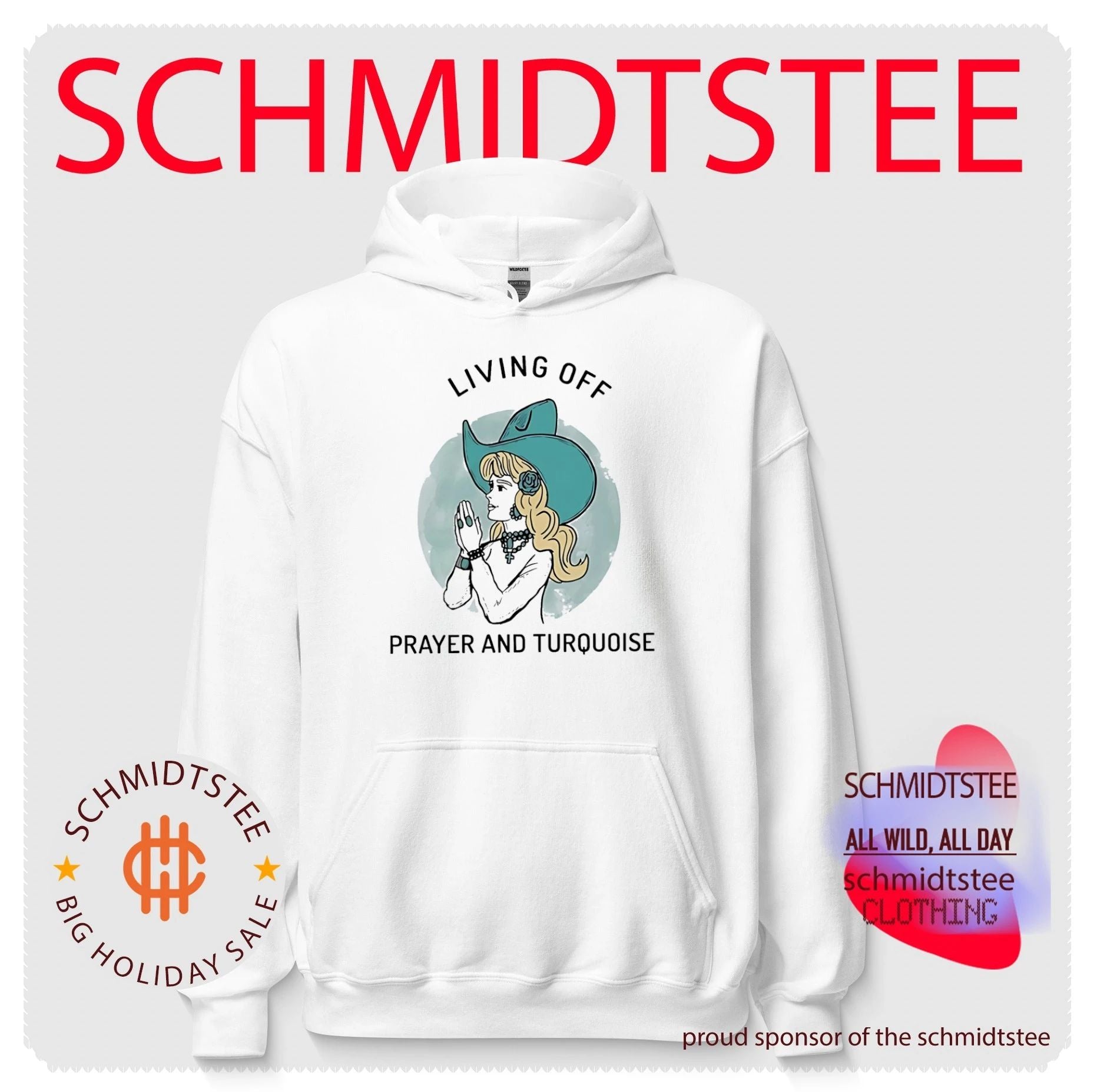 Living off prayer and turquoise lady illustration shirt