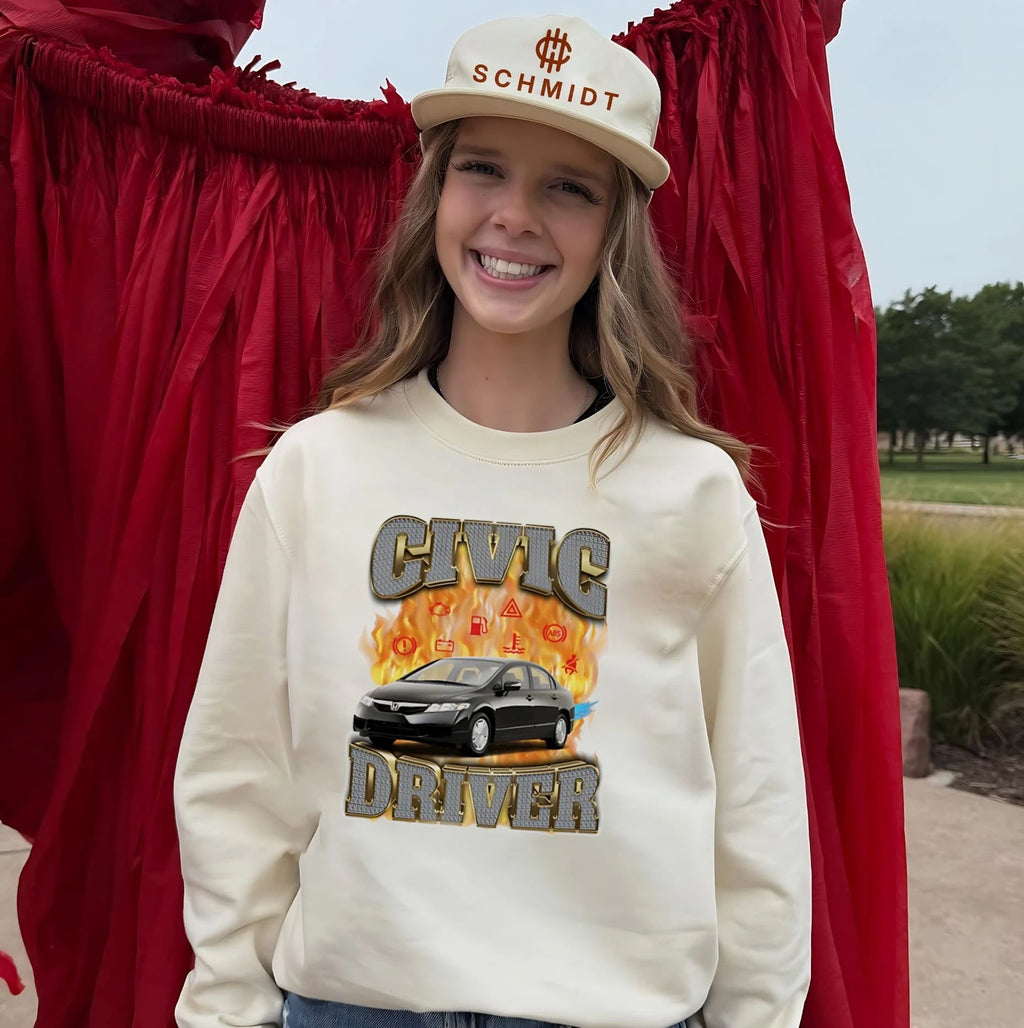 Civic driver Civic on fire black car illustration shirt