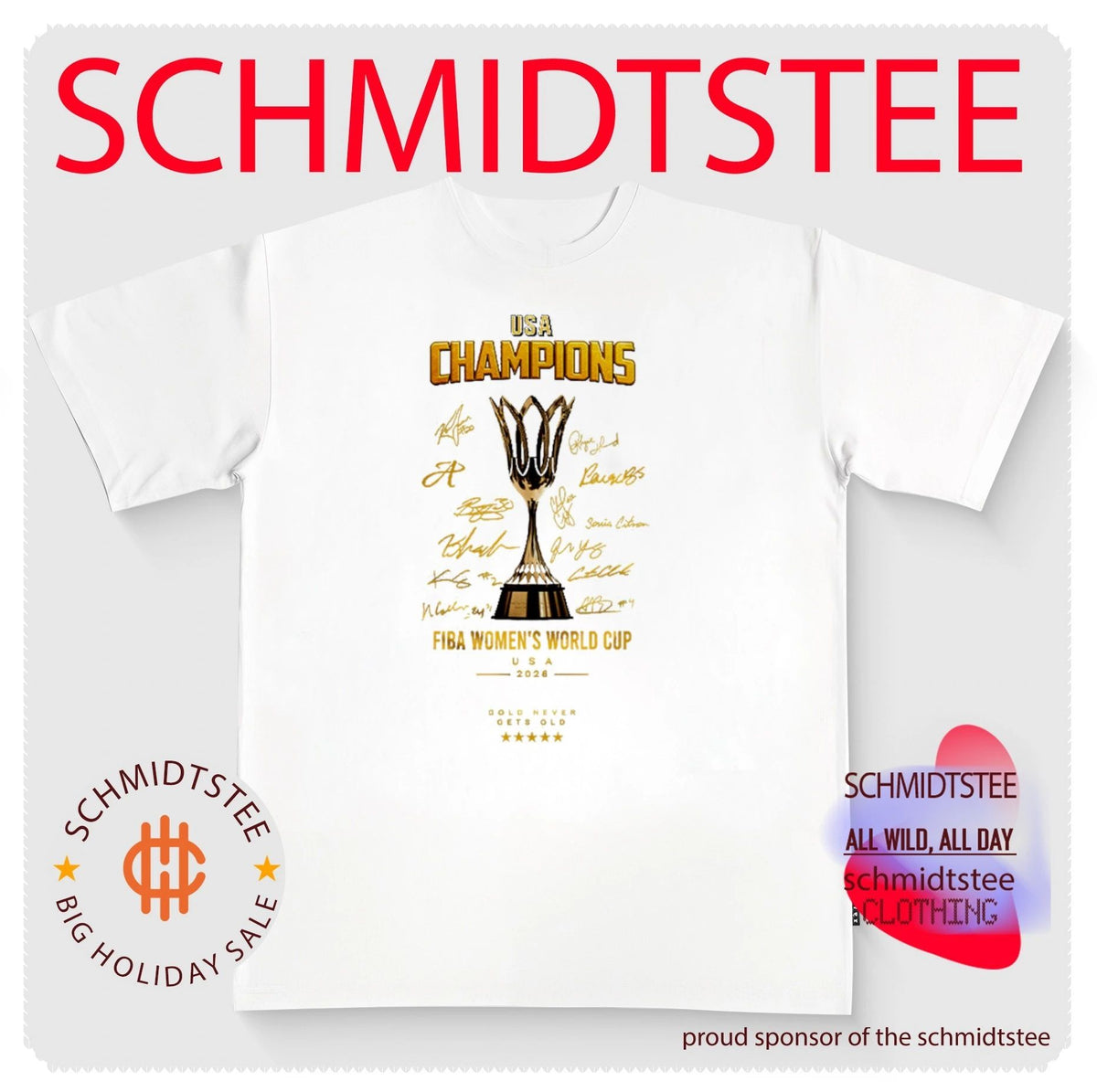 Usa Women’s Basketball 2026 Fiba Women’s World Cup Champions Trophy signatures shirt