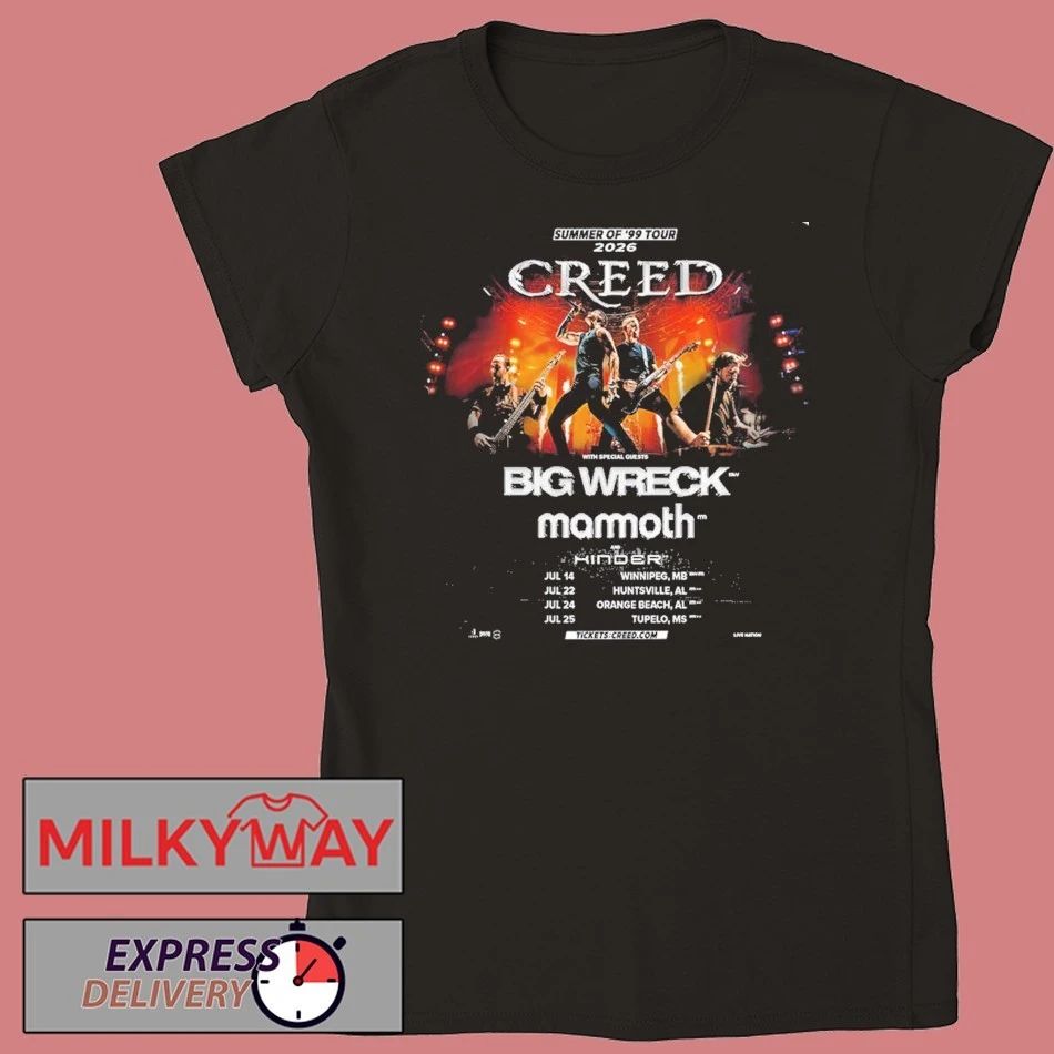 Creed Summer Of 99 Tour 2026 July Run Shows Schedule Dates Two Sided T-Shirt