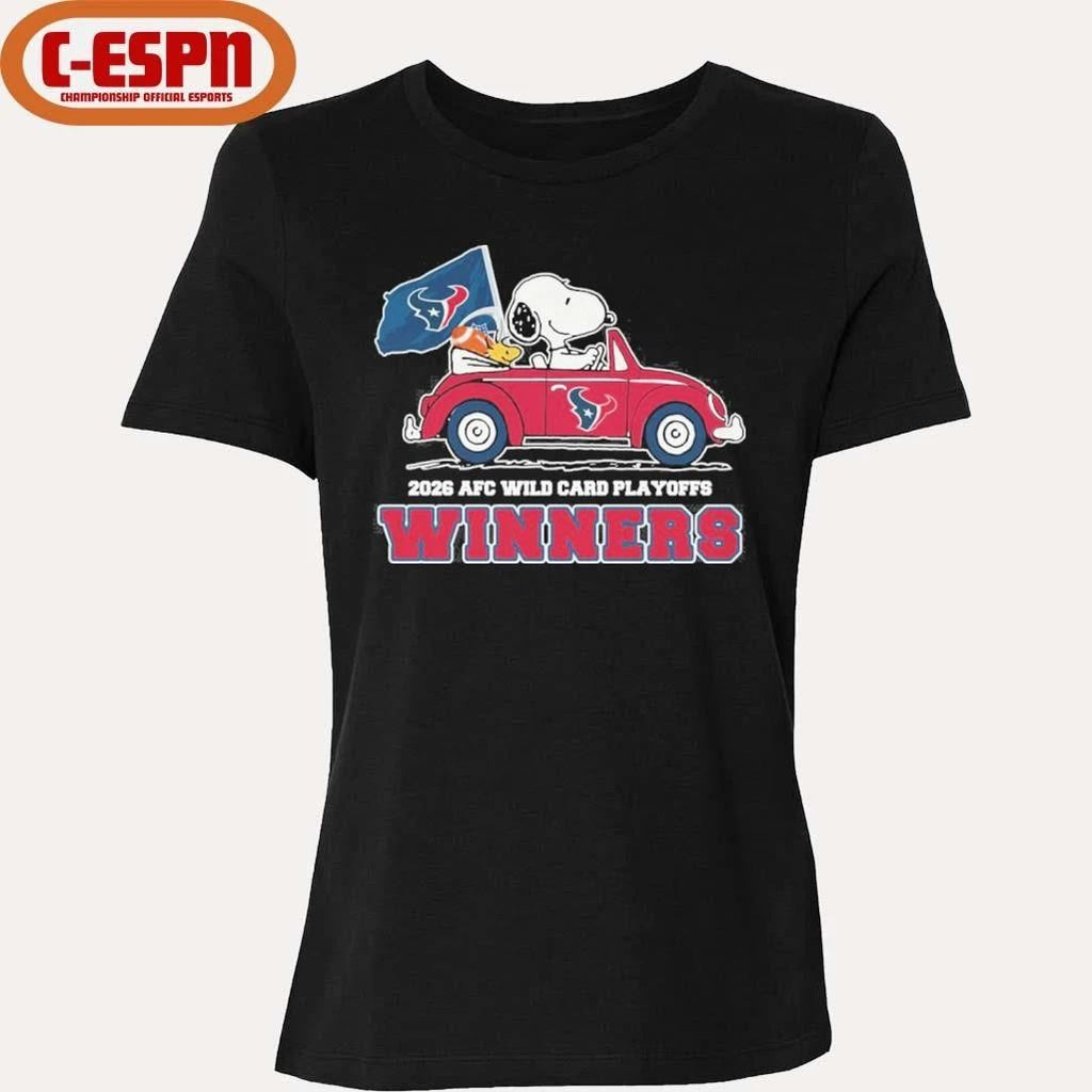 The Peanuts Driving Car X Houston Texans 2026 AFC Wild Card Winners Shirt
