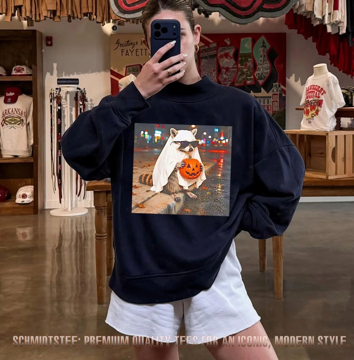 Raccoon holding pumpkin Halloween shirt