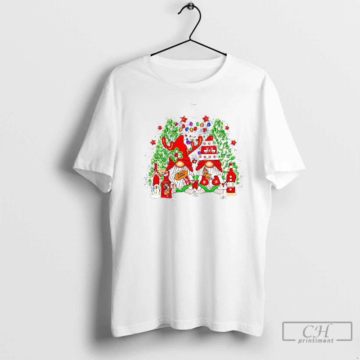 Classic Christmas Wine Gnomes Cheers Holiday Lights T Shirts