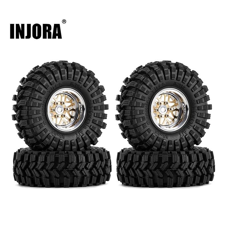 INJORA 1.0″ 62*22mm Offset -4.4mm Beadlock Wheels Tires Set for 1/18 1/24 RC Crawlers