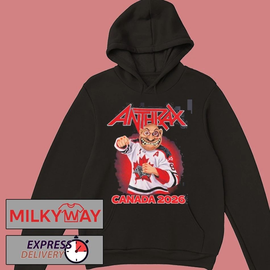 Anthrax Canada 2026 Tour Merch Tee No Man Mascot Canada Hockey Player Art Elbows Up T-Shirt