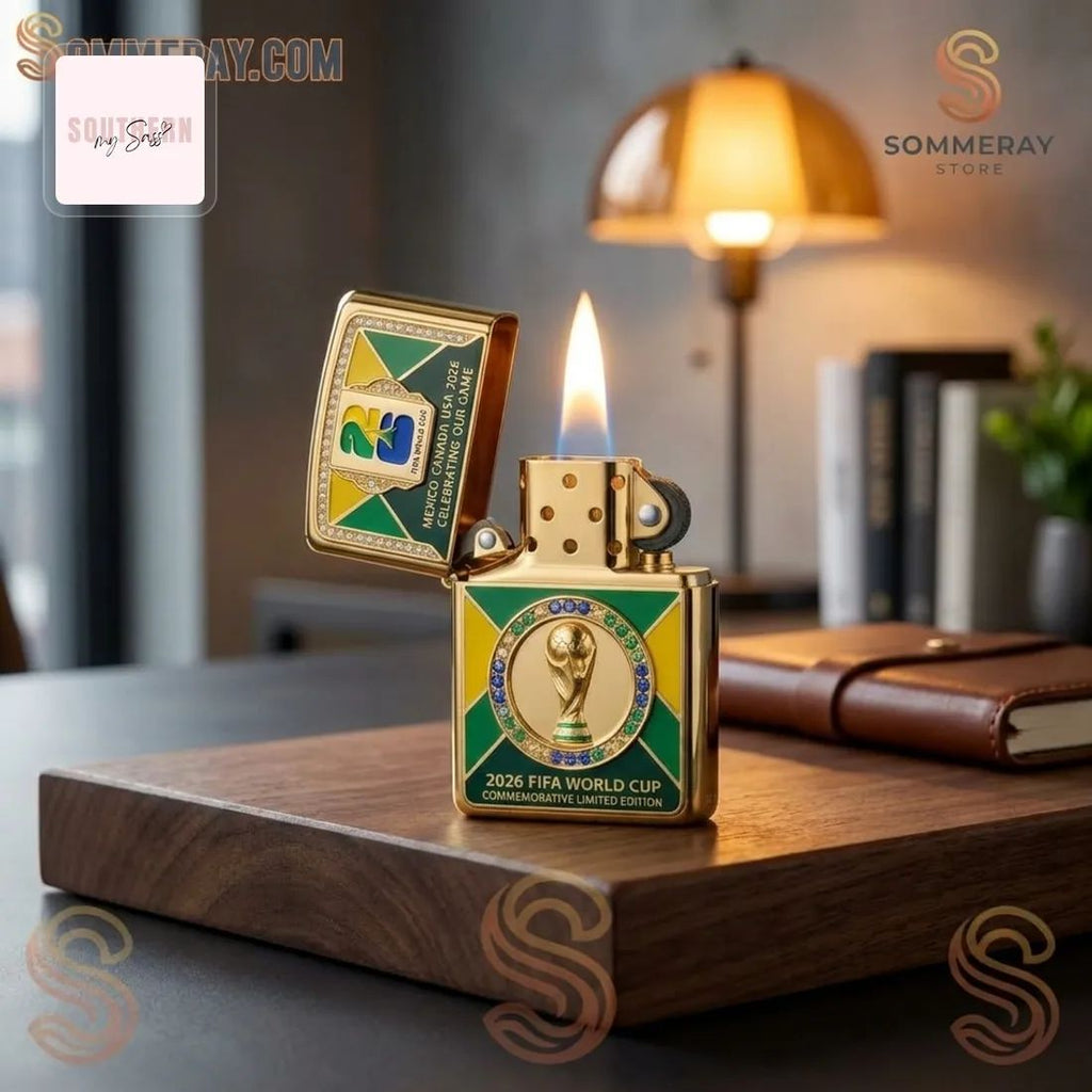 FIFA World Cup 2026 Mexico Canada USA Commemorative Gold Limited Edition Windproof Zippo Lighter Case