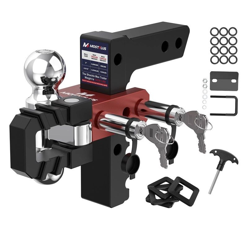8″ Adjustable Trailer Tow Hitch with 2″ Receiver 2″ & 2-5/16″ Dual Ball Mount, 8000-12500 LBS GTW For Most Truck & SUV