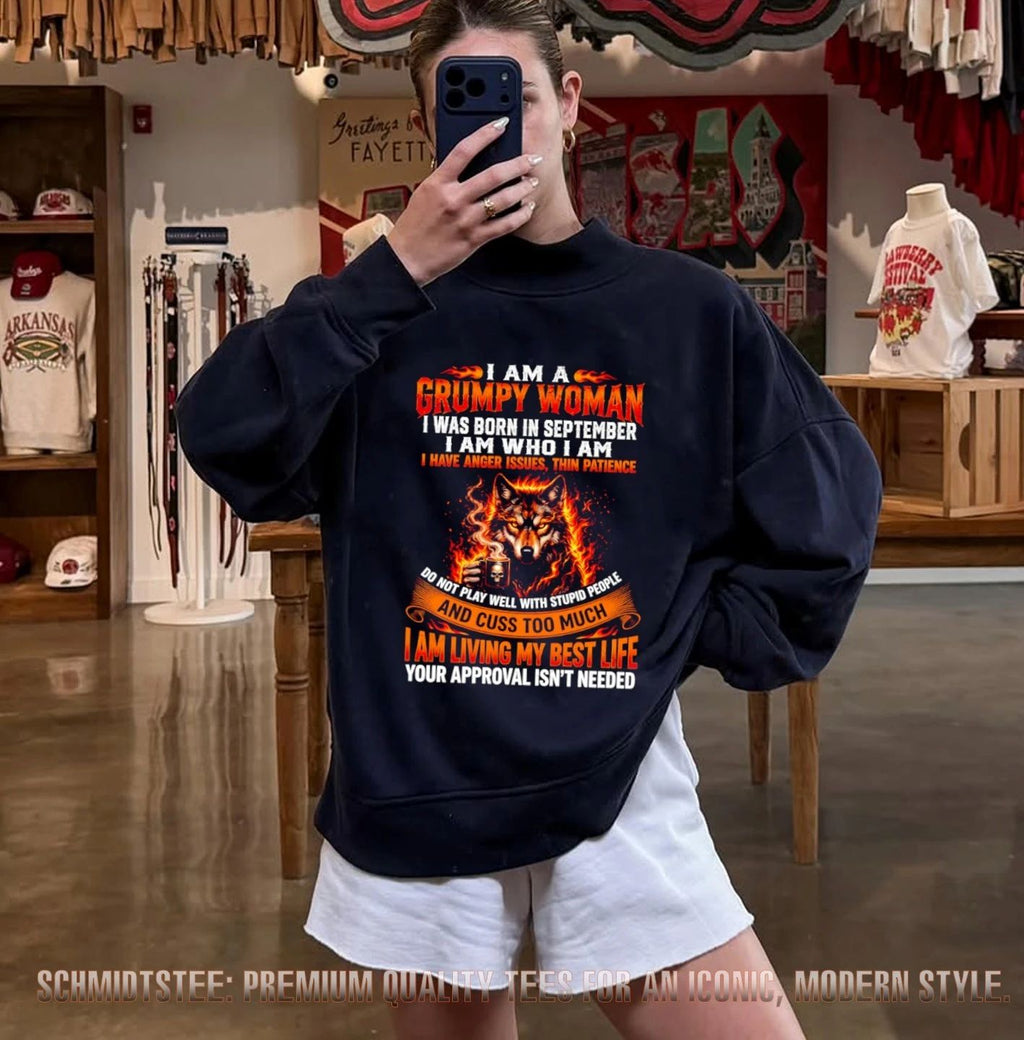 Grumpy Woman Born in September Anger Issues Wolf Quote shirt
