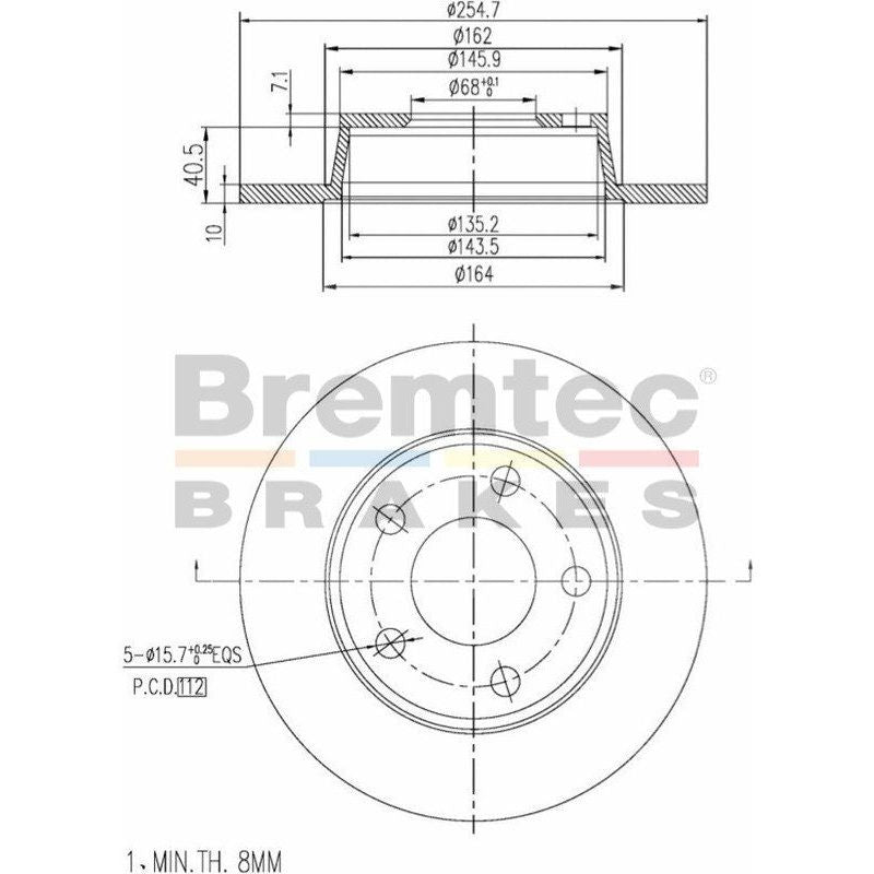 Bremtec Euro-Line Disc Brake Rotor (Single) 255.00mm BDR14620EL