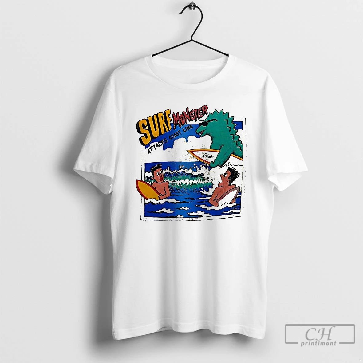 Classic Surf Monster Attacks Coast Line T Shirts