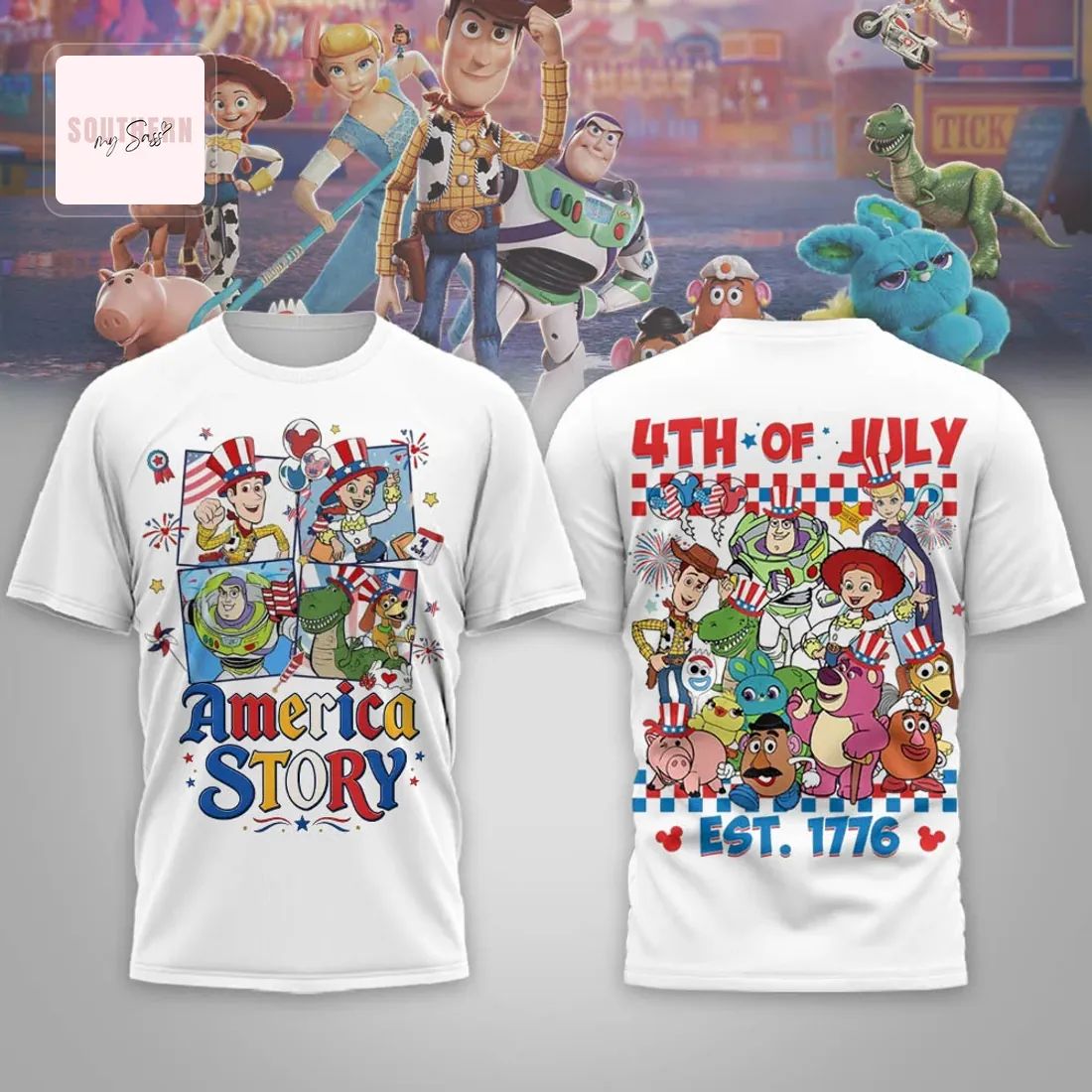Disney Toy Story America Story Patriotic 4th of July Graphic 3D T-Shirt