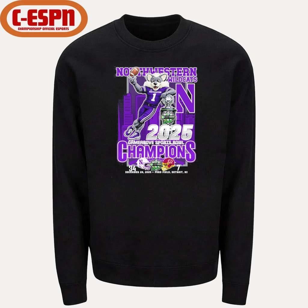 Northwestern Wildcats Mascot 2025 Gameabove Sports Bowl Champions Shirt