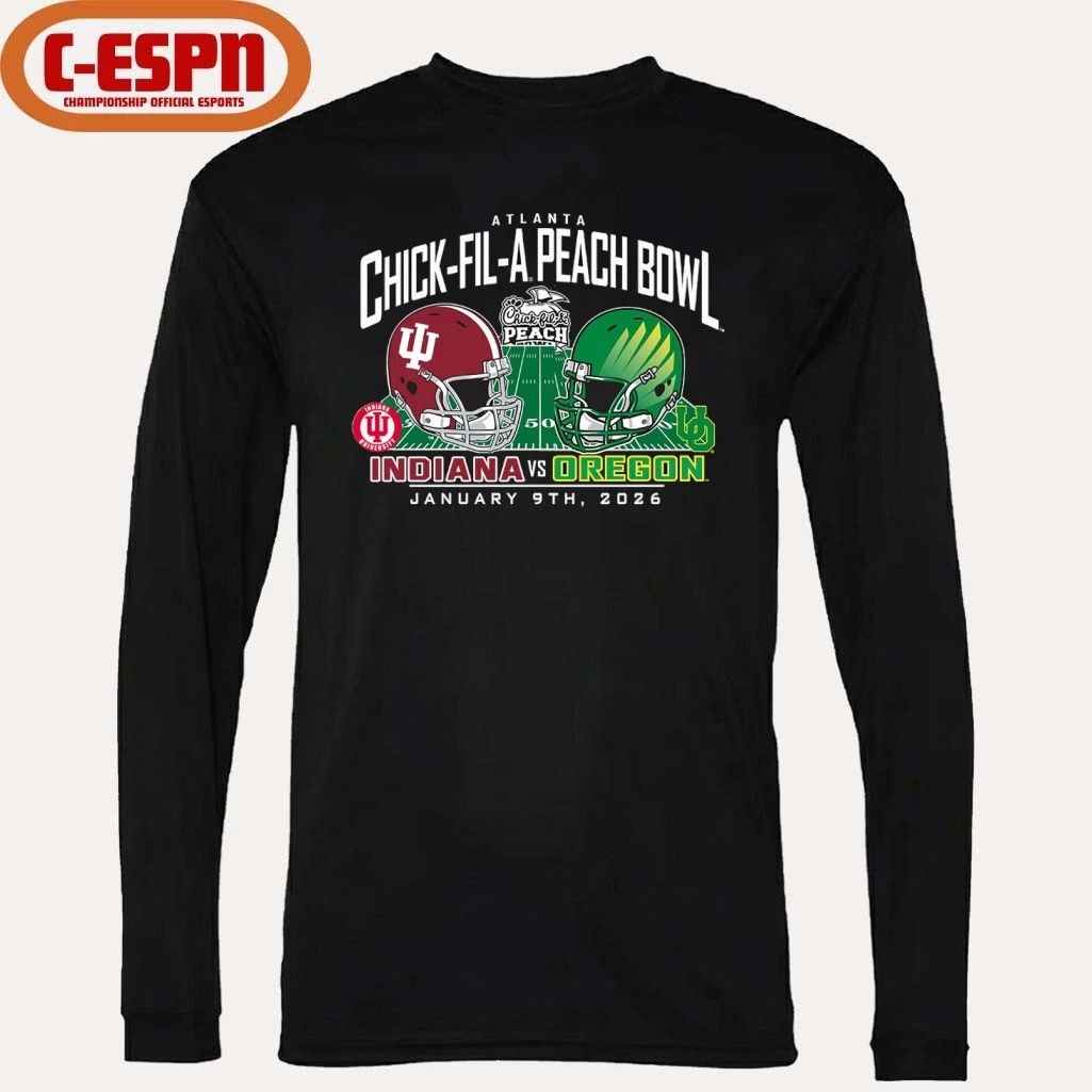 Indiana Vs Oregon 2026 CFP Semifinal Peach Bowl Helmet Matchup T-Shirt