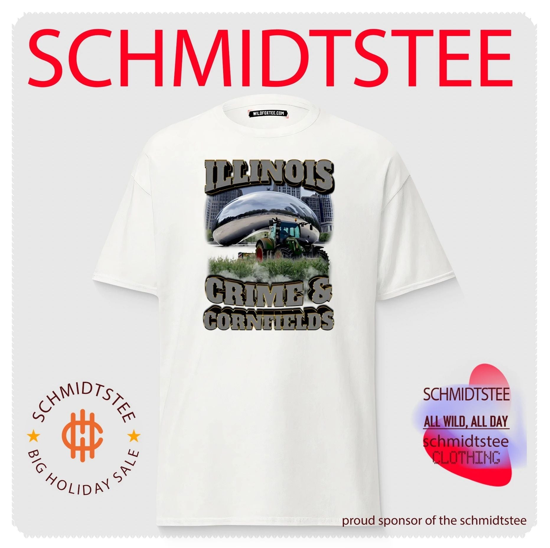 Illinois crime and cornfields text with Cloud Gate sculpture photo shirt