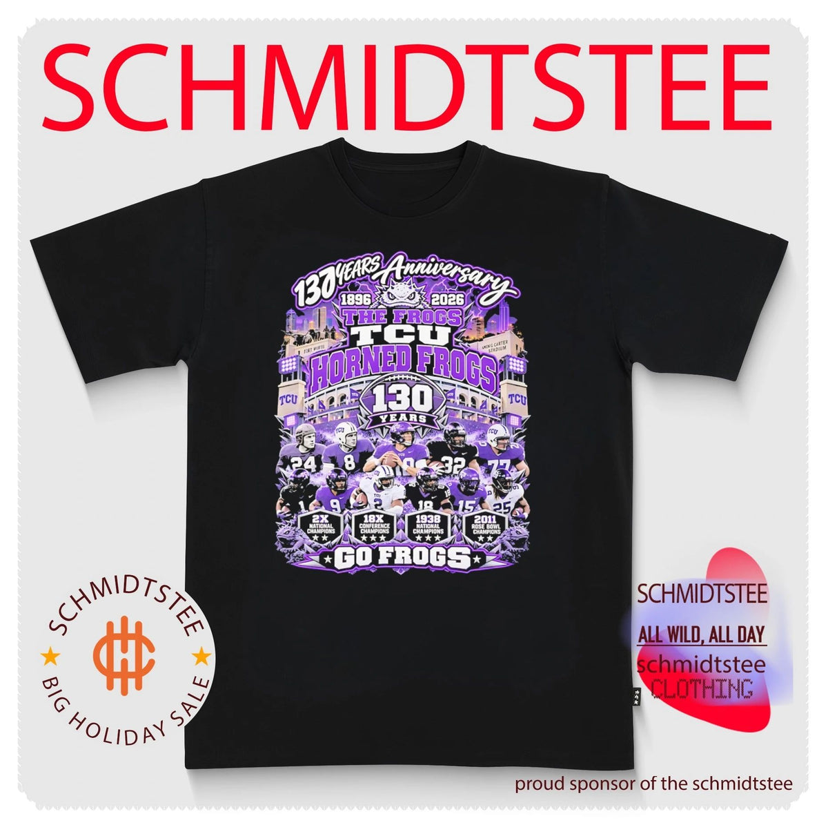 Texas Christian University Horned Frogs Football 130 years Anniversary 1896-2026 go Frogs shirt